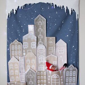 Large Handmade Gingerbread Town Holiday Advent Countdown Pocket Calendar